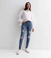 New Look Tall Blue Extreme Ripped High Waist Hallie Super Skinny Jeans